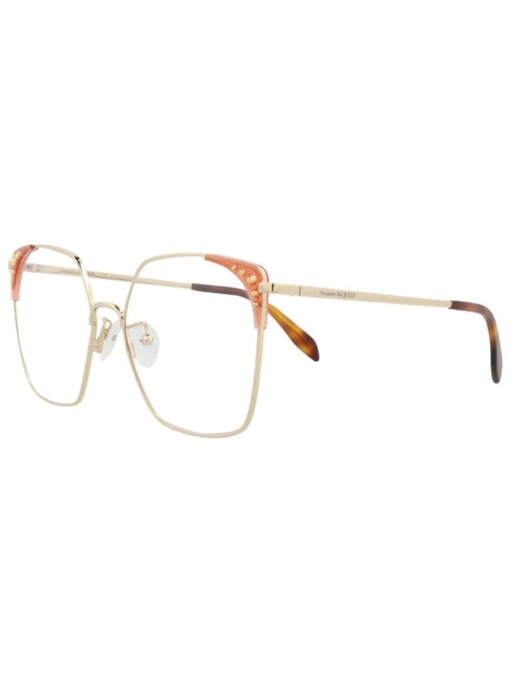 New Alexander McQueen Women's Eyeglasses Square Rectangle Metal Frame Gold Gold